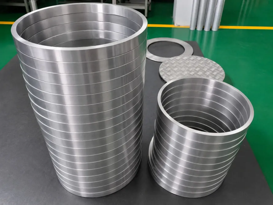 Representative batches of machined titanium rings illustrate accepted-part output; the photographed products are not identified as F135 hardware.