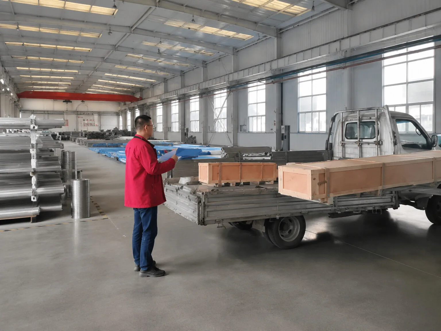 User-supplied titanium stock arranged in a warehouse illustrates the segregation discipline needed before recoverable metal can retain a useful pedigree; the image does not certify recycled content.