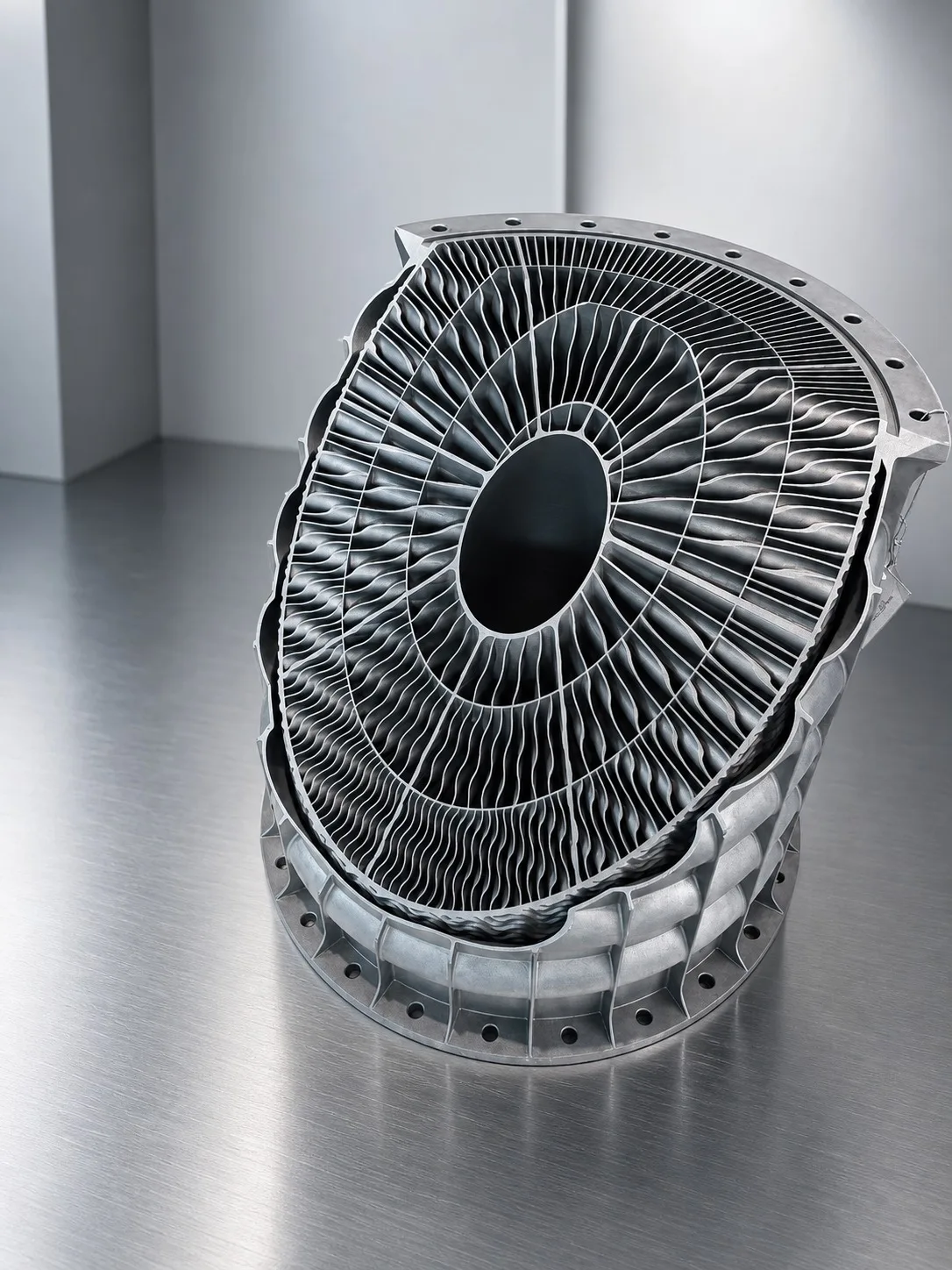 Illustrative cutaway of a radial bladed industrial component