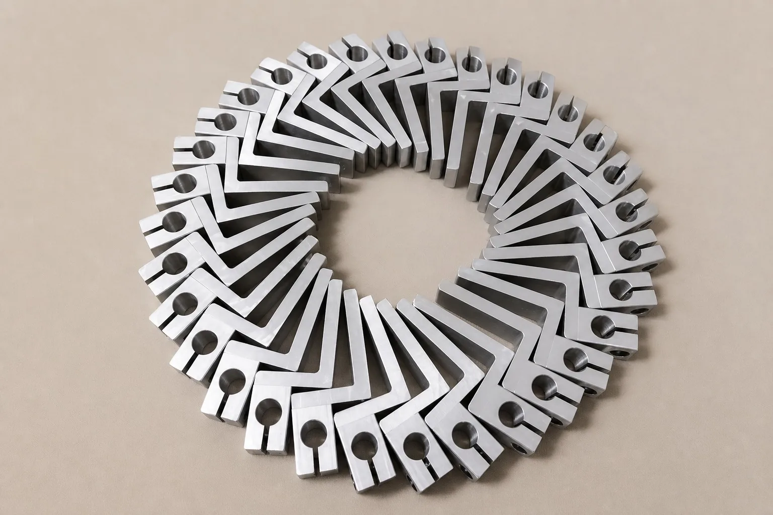 A batch of user-supplied machined titanium components shows why repeated geometry and surface condition must remain controlled across production; the image does not show a Ti/Al composite.